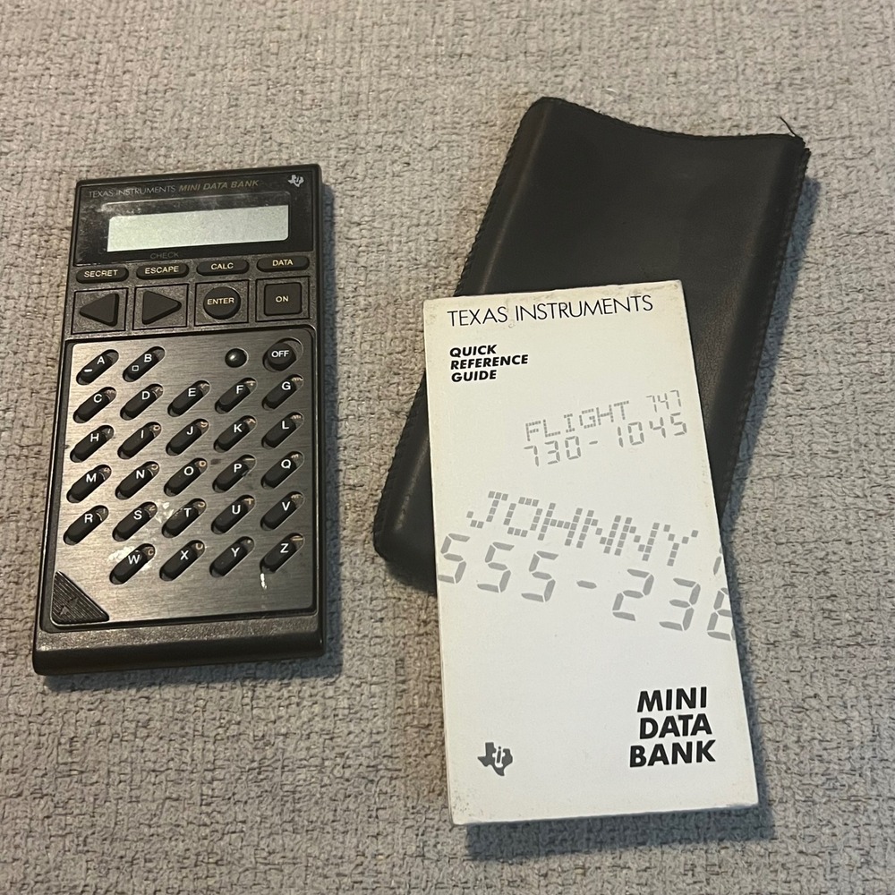 Vintage Texas Instruments Mini Data Bank Electronic Organizer With Case Guide